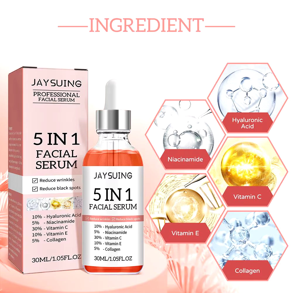 5 in 1 Fade Fine Lines Firming Face Serum Moisturizing Brightning Vitamin C Hyaluronic Acid Facial Serum Shrink Pores Skin Care